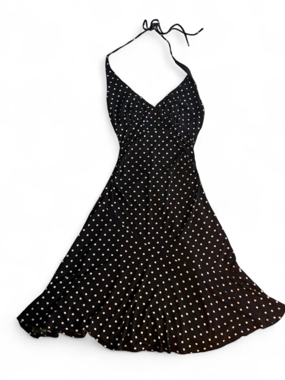 Vintage Venus Black Polka Dot Halter Sundress - Classic Women's Summer Dress - M